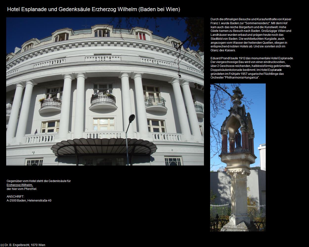 Hotel Esplanade und Gedenksäule Erzherzog Wilhelm  (Baden bei Wien) in Kulturatlas-NIEDERÖSTERREICH(c)B.Engelbrecht