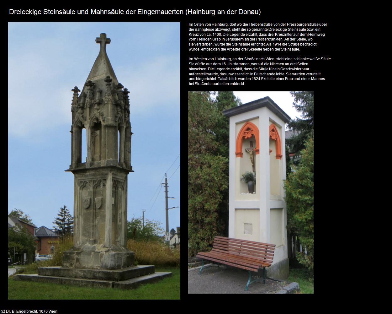 Dreieckige Steinsäule-Mahnsäule der Eingemauerten (Hainburg an der Donau) in Kulturatlas-NIEDERÖSTERREICH