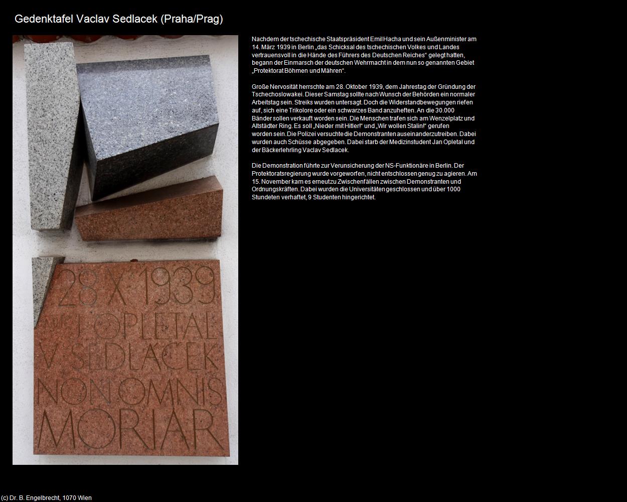 Gedenktafel Vaclav Sedlacek (Praha-Nove Mesto/Prager-Neustadt) in Kulturatlas-TSCHECHIEN