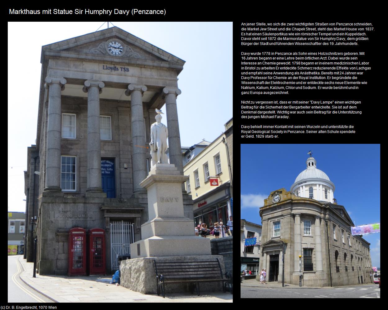Markthaus mit Statue Sir Humphry Davy (Penzance, England) in Kulturatlas-ENGLAND und WALES