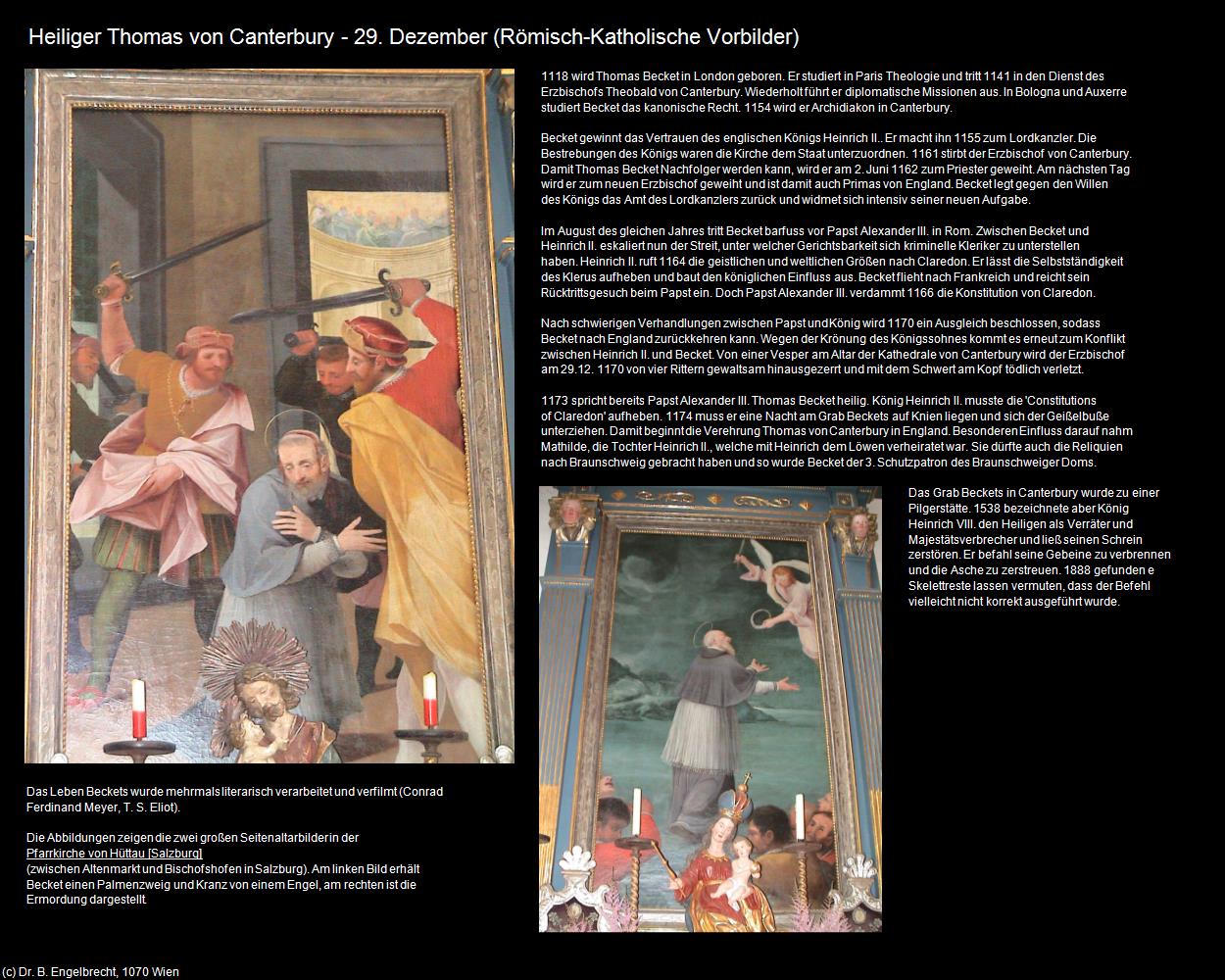 Hl. Thomas von Canterbury - 29. Dezember (Römisch-katholische Heilige) in Leben-und-Arbeiten-einst(c)B.Engelbrecht