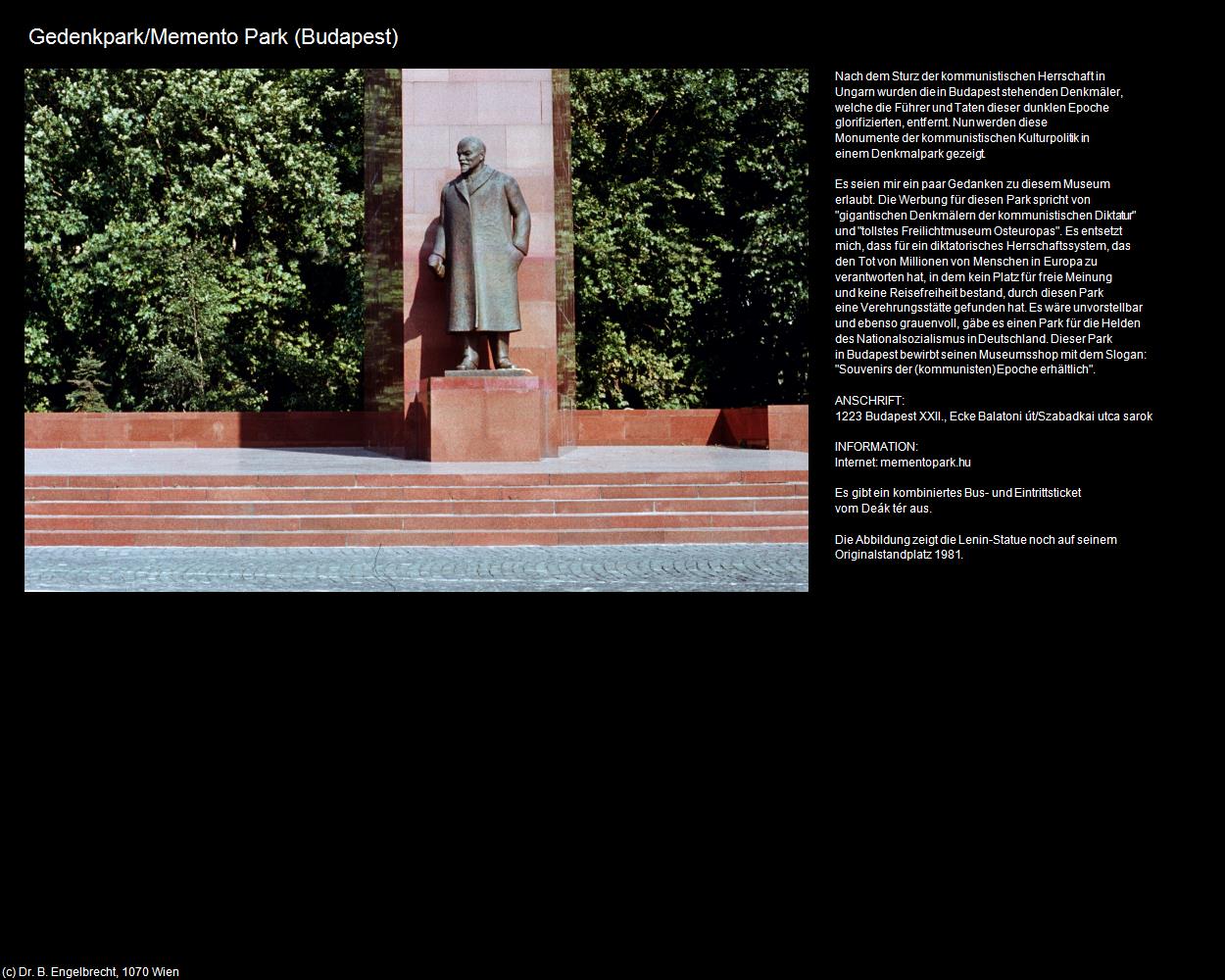 Gedenkpark/Memento Park (Budapest) in Kulturatlas-UNGARN