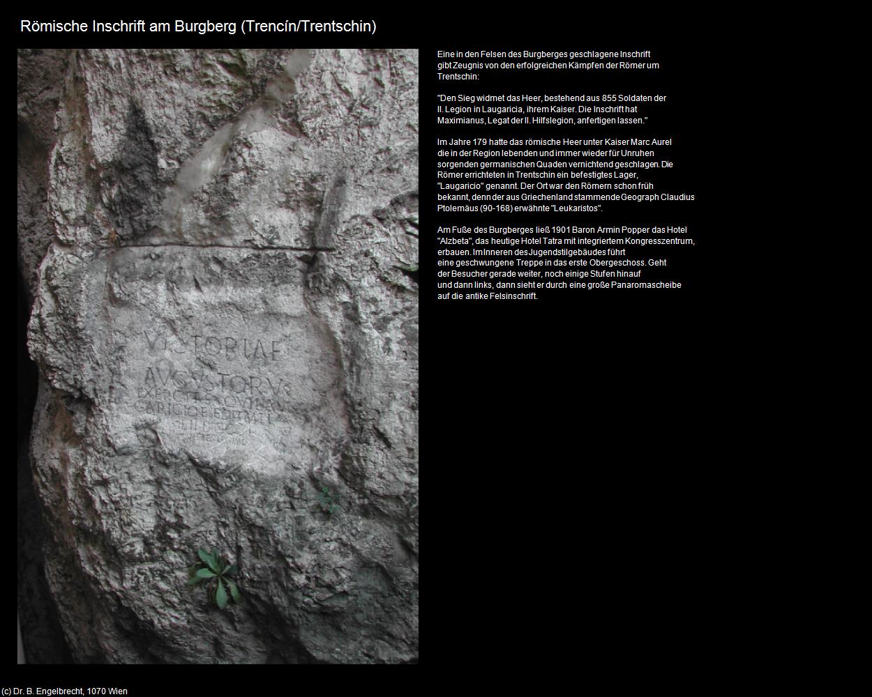 Römische Inschrift am Burgberg (Trencin/Trentschin) in SLOWAKEI