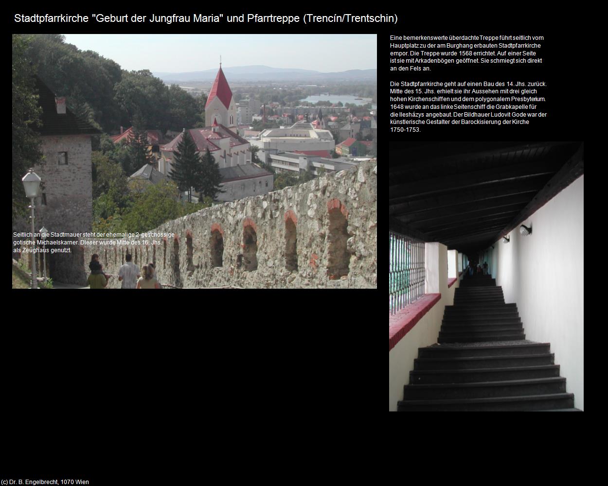 Stadtpfk. Geburt der Jungfrau Maria und Pfarrtreppe (Trencin/Trentschin) in SLOWAKEI